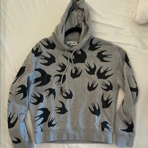 McQ by Alexander McQueen Gray Hoodie with Black Bird Pattern